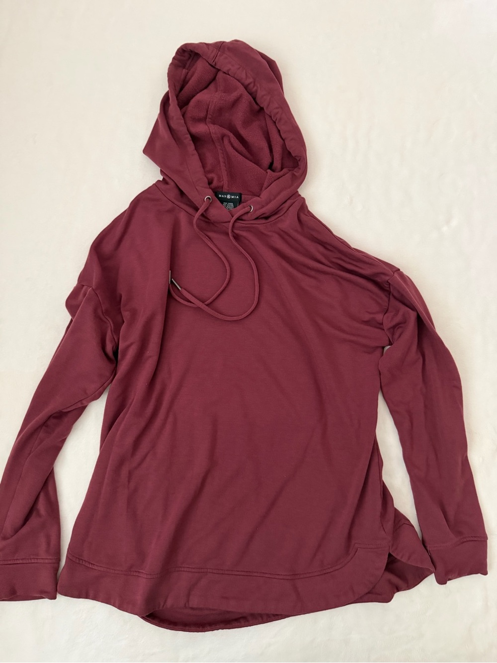 Max & Mia Burgundy Soft Hoodie Pullover Size M Lightweight Rayon Blend